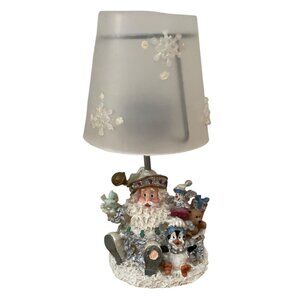 Vtg Christmas Santa Tealight Candle Table Lamp Penguin Birds w Snowflake Shade